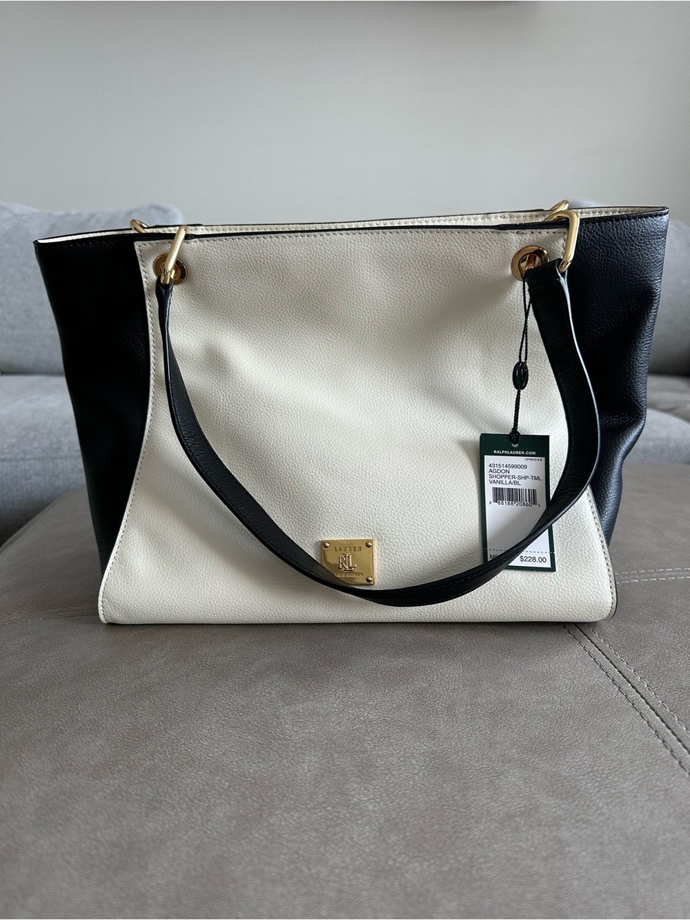 Lauren Ralph Lauren Black & Cream Two-Tone Tote